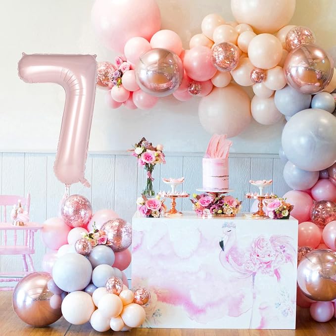 Light Pink Number 7 Balloon, 40 Inch Giant Mylar Number Balloons, Large Foil - Image 3