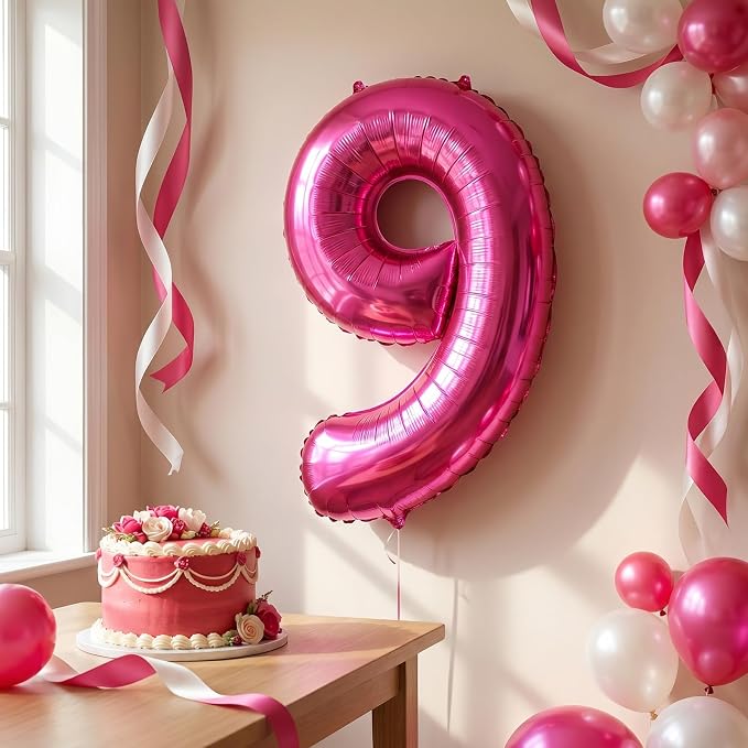 40 Inch Hot Pink Number 9 Balloon, Giant Number Balloons, Birthday Decor | - Image 5