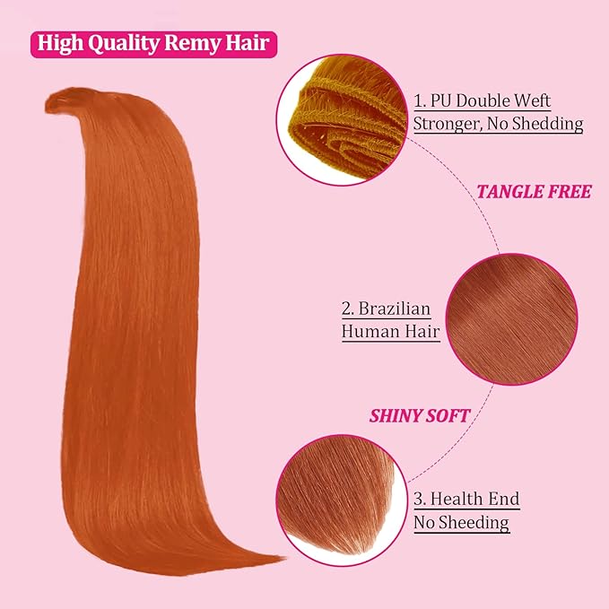 20 Inch 120g Copper Clip in Hair Extensions Real Human Hair, 8pcs Double Weft Hair Extensions Kinky Straight Clip ins for Women Soft and Comfortable Human Hair, Invisible Remy Human Hair