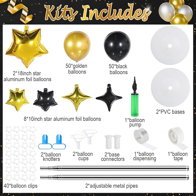 Gejoy 110 Pcs Black Gold Balloons Column Stand Kit Adjustable Tower Stand from - Image 2