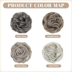SARLA 2PCS Grey Messy Hair Bun Hair Pieces Wavy Curly Synthetic Updo Fake Scrunchies Ponytail Extension for Women 171#