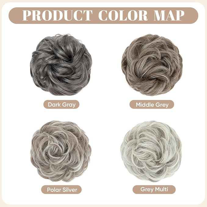 SARLA 2PCS Messy Hair Bun Hair Pieces Wavy Curly Synthetic Updo Fake Scrunchies Ponytail Extension for Women Polar Silver