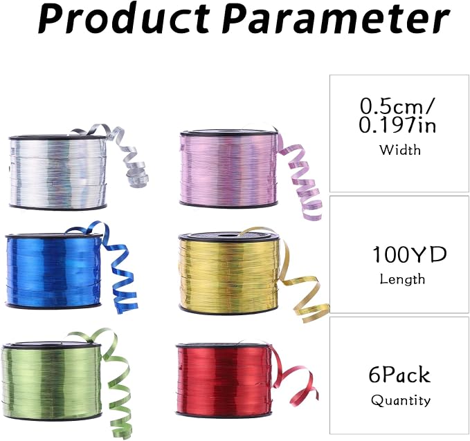 100 Yards Curling Ribbon-Balloon 6PCS Ribbon-Balloon String - Image 2