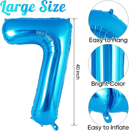 Blue Number 7 Balloon 40 Inch, Big Large Foil Helium Number Balloons, Jumbo - Image 3