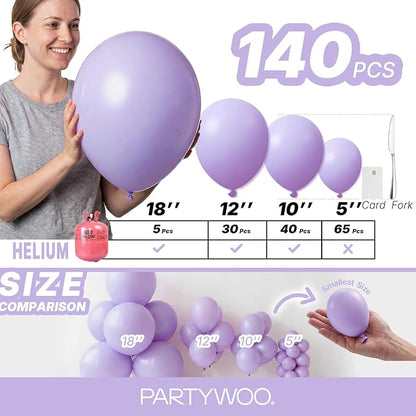 PartyWoo Lavender Balloons 140pcs Light Pastel Purple Lilac Color | 18 12 10 5 - Image 6