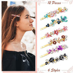 WILLBOND 12 Pieces Vintage Flower Hair Pins Women Barrette Bobby Pins Decorative Metal Gold Tone Hairpins Colorful Floral Design Hair Clips French Rhinestone Decorative Accessories for Women Girls