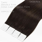 Lacer Tape in Hair Extensions Human Hair Darkest Brown Tape in Extensions Real Human Hair Skin Weft Invisible Double Side Glue in Extensions Human Hair Silky 12 Inch 30g 20pcs