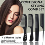 5 Piece Carbon Fiber Styling Hair Comb Set Detangling Black Professional Comb Set Wide Tooth Comb Fine Pro Tail Combs, Dresser Hair Comb Styling Comb for Men and Women Curly, Straight, or Long Hair