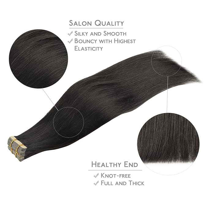 WENNALIFE Tape in Hair Extensions Human Hair, 20pcs 50g 24 inch Natural Black Remy Hair Extensions Straight Human Hair Tape in Extensions Skin Weft Tape Extensions Human Hair