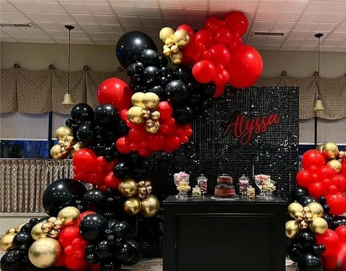 MEBAY Black Gold Red Balloons Garland Arch Kit, Wedding Backdrop, Baby Shower - Image 3