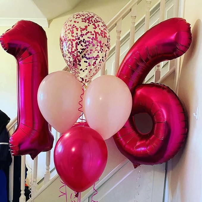 Hot Pink 16 Number Balloons, 40 Inch Giant Number 16 Balloons Foil Mylar Helium - Image 3