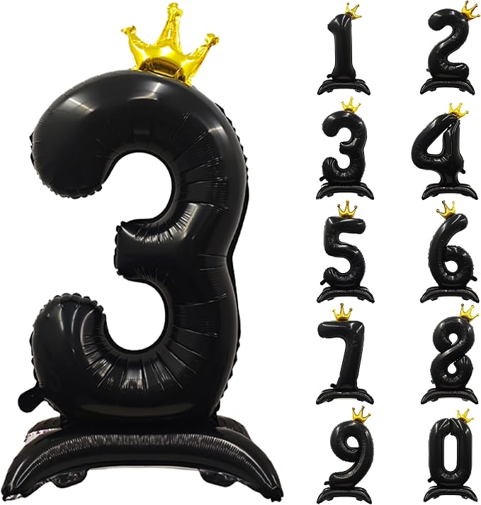 Black Crown Number 3 Balloon Standing Black Princess Digital 3 Foil Balloon | by YOIOZAIZAI