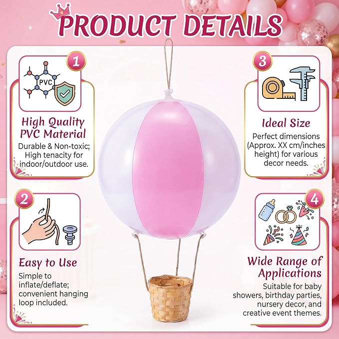12 Sets Hanging Hot Air Balloon Decoration from Ceiling 12 Inch PVC Lanterns - Image 4