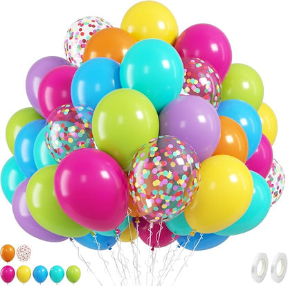 FunHot Colorful Balloons, 12 Inch Green Purple Hot Pink Blue Latex Balloons by FunHot