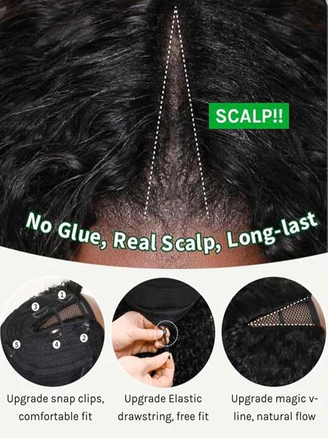 KLAIYI EasiContour V Part Wig Human Hair Body Wave Glueless Upgrade U Part Wig No Leave Out No Gel Clip in Half Wig V Shape Pull and Go Beginner Friendly Ready to Wear Natural Black Color 150% 26Inch
