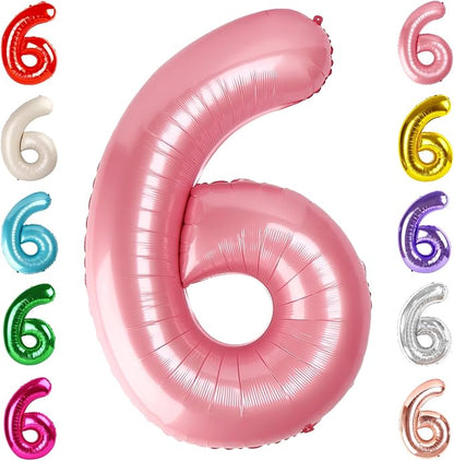 6 Balloon Numbers Birthday Decorations, 40In Pearl Pink Balloons by Mluchee