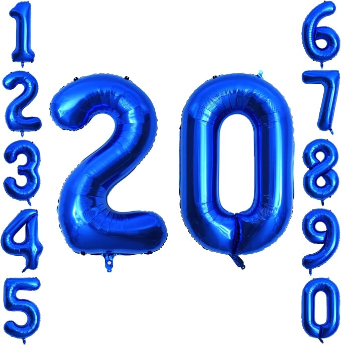 Navy Blue Number 20 Balloon 40 Inch, Shiny Metallic Numeral Party Supplies | by Unknown