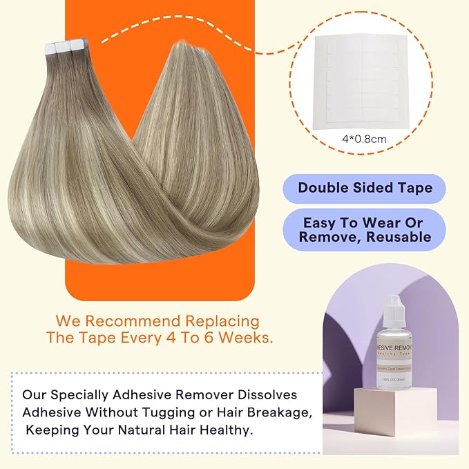 Full Shine Tape in Hair Extensions Human Hair 18 Inch Color 19/8/60 Brown and Blonde Seamless Double Sided Remy Tape Ins Human Hair Extensions 50g Invisible Extensions for Women Real Hair 20PCS