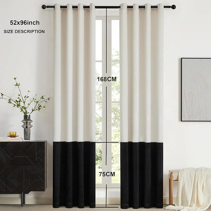 Modern Cream White Black Decorative Velvet Curtains 96 inches 2 Panels | Color - Image 6