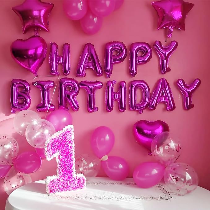 Hot Pink Happy Birthday Balloon Banner, 16 Inch Foil Mylar Happy Birthday - Image 4