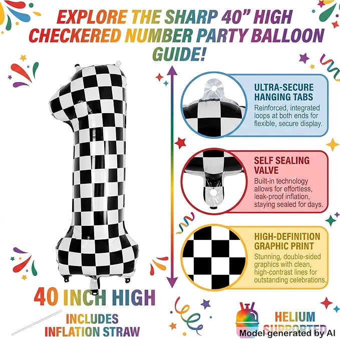 40" Checkered Number 11 Balloon - Image 2