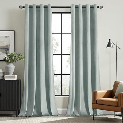 MIULEE Velvet Curtains Misty Blue 52 x 96 Inch Length Set of 2 | Grommet Drapes by MIULEE