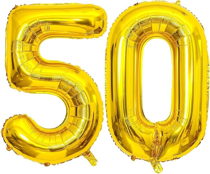 Gold 50 Number Balloons, 40 Inch Giant Number 50 Balloons Foil Mylar Helium by Lovoir