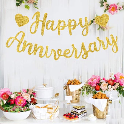 BEISHIDA Pre-Strung Glitter Gold Happy Anniversary Banner Wedding Decor | Happy - Image 4