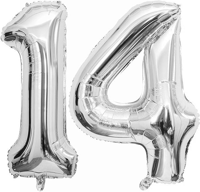 Silver 14 Number Balloons, 40 Inch Giant Number 14 Balloons Foil Mylar Helium by Lovoir