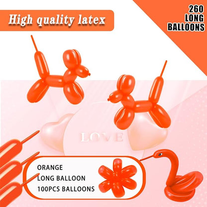 260 Long Balloons 100 Pack Orange Twisting Animal Balloons Thickening Latex - Image 2