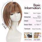 EMMOR 12 Inch Human Hair Topper for Women - Real Hair Topper with Bangs & 6.5" × 6.5" Larger Base, Natural Thin Hair Solution for Women(Mixed Brown)