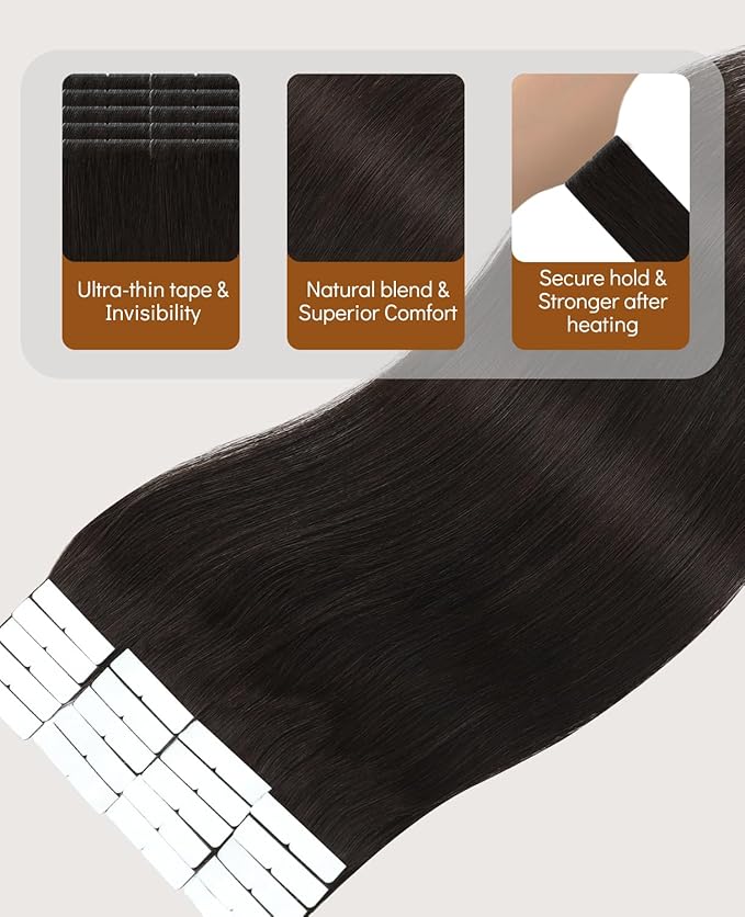 VINBAO Invisi Edge Tape in Extensions Human Hair Dark Brown 20pcs 18in 50g Injected Tape in Hair Extensions Pro Invisible Luxury Remy Hair Seamless Blend 18inch #2