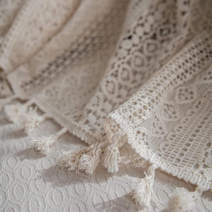 Sutuo Home Boho Sheer Curtain 108 Inches Long, Crochet Lace - Image 3