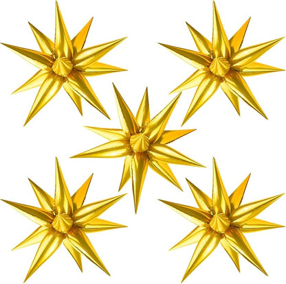 Star Foil Balloons 12 Point Cone Explosion Star Foil Balloons | 60 Pcs Gold by Moukiween