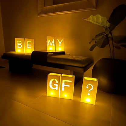 WYMM Be My Girlfriend Light Up Letters, 30 Tea Lights & Rose Petals | luminary - Image 8