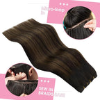 YoungSee 130g Hair Extensions Weft Balayage Human Hair Weft Extensions Dark Brown Mix Medium Brown Balayage Sew in Hair Extensions Real Human Hair for Long Hair 24Inch