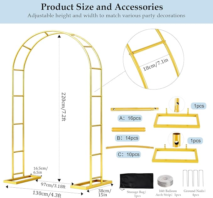 7.2FTx4.3FT Balloon Arch Stand, Wedding Arch - Image 4