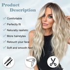 NAYOO Long Platinum Blonde Wavy Wig for Women 26 Inch Middle Part Curly Wavy Wig Natural Looking Synthetic Heat Resistant Fiber for Daily (Platinum Blonde)