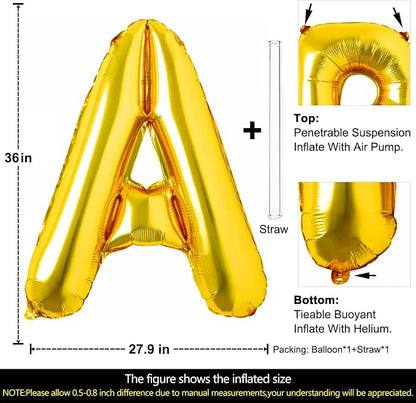 Lovoir 40 Inch Large Gold Letter A Balloons Big Size Jumbo Mylar Foil Helium - Image 2