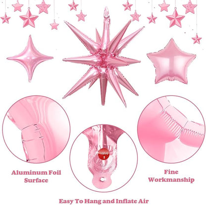 14pcs Pink Silver Star Balloons, Mixed Star Foil Balloon, 22Inch Explosion - Image 6