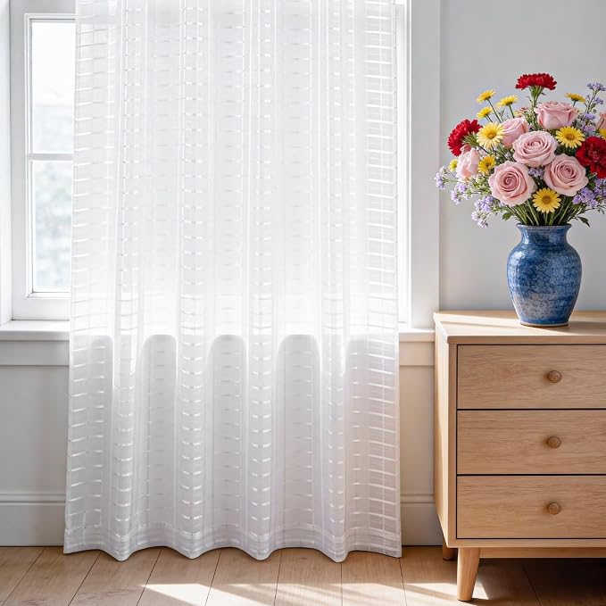 SpaceDresser Check Sheer Curtains 63 Inches Long - Image 3