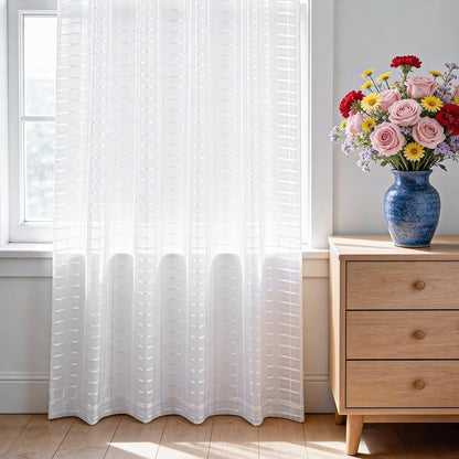 SpaceDresser Check Sheer Curtains 18 Inches Long - Image 3