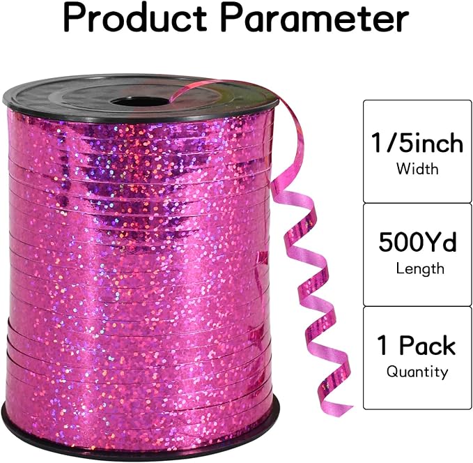 BEISHIDA 500 Yards Hot Pink Crimped Curling Ribbon Shiny Metallic Balloon - Image 2