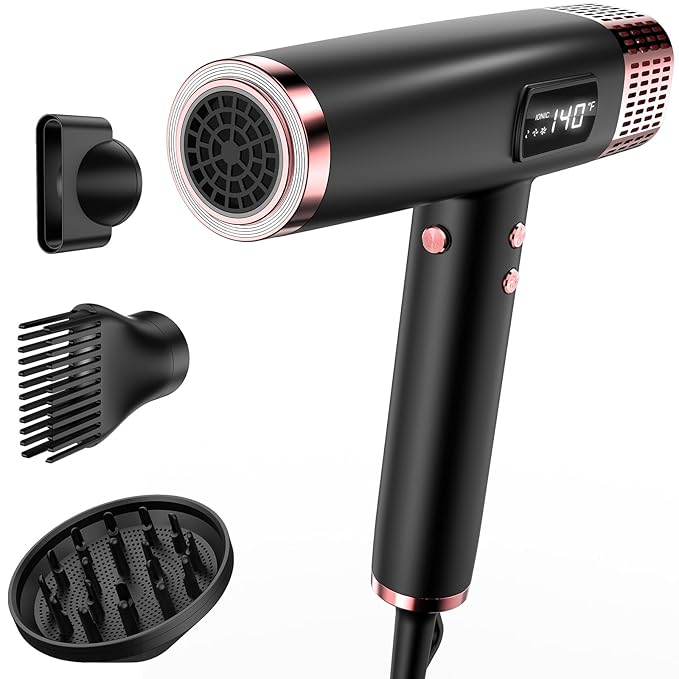 Dual Voltage Ionic Hair Dryer with Diffuser - 1875W High-Speed Blow Dryer for Women, Fast Drying, No Heat Damage, Low Noise, Lightweight, European Travel 110V-120V/220V-240V, Gifts for Women