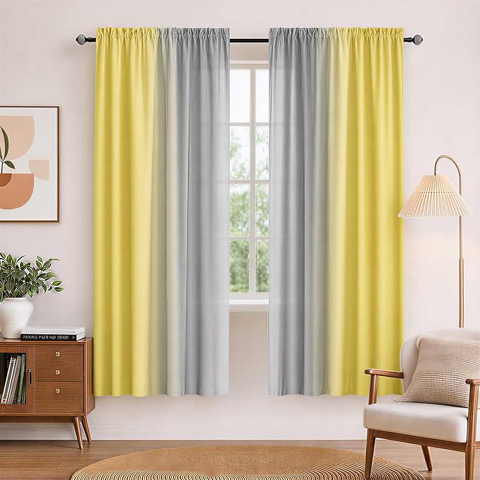 Yellow and Grayish Curtains for Living Room 63 Inch Length Ombre Curtains 2 by XFLINGBAO