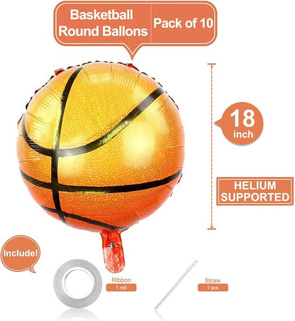 10 Pack 18 Inch Basketball Foil Balloons Helium Metallic Mylar Balloons - Image 2