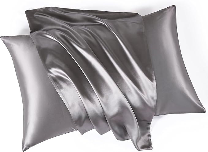 Mulberry Park 30 Momme Silk Pillowcase - 100% Grade 6A Mulberry Silk for Healthier Hair and Skin - Prevent Frizzy, Damaged Hair and Enjoy a Clearer Complexion - Gunmetal/King (20" x 36")