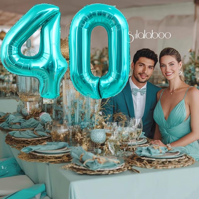 40 Inch Big Teal Blue Number 40 Foil 0-9 Mylar Helium Balloons | Large Digital - Image 5