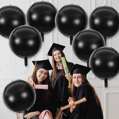8 Pcs Black Round Foil Balloons 22 Inch 4D Black Mylar Orbz Round Balloons - Image 4