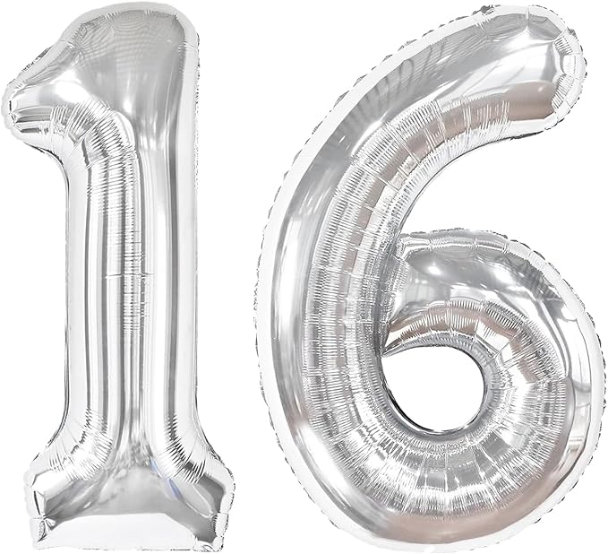 16 Balloon - Silver Birthday Number Balloons, 40 Inch Decorations Men Women | by ALPHADELTAPI